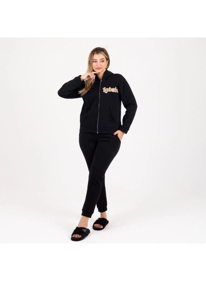 Labubu Winter Fleece Tracksuit with Hood and Zipper Graphic Print