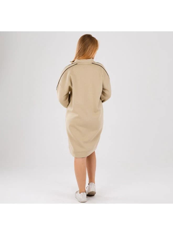 Women’s Casual Oversized Hoodie Dress with Half‑Zip Collar and Striped Sleeves