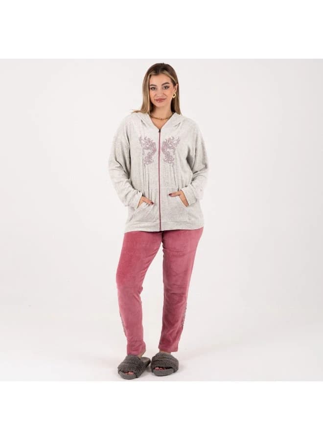 Women’s Winter Velour Hoodie Set with Zip‑Up Jacket and Lounge Pants