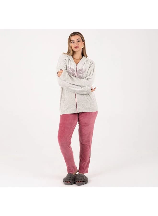 Women’s Winter Velour Hoodie Set with Zip‑Up Jacket and Lounge Pants