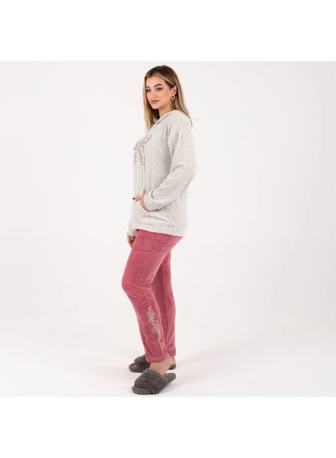 Women’s Winter Velour Hoodie Set with Zip‑Up Jacket and Lounge Pants
