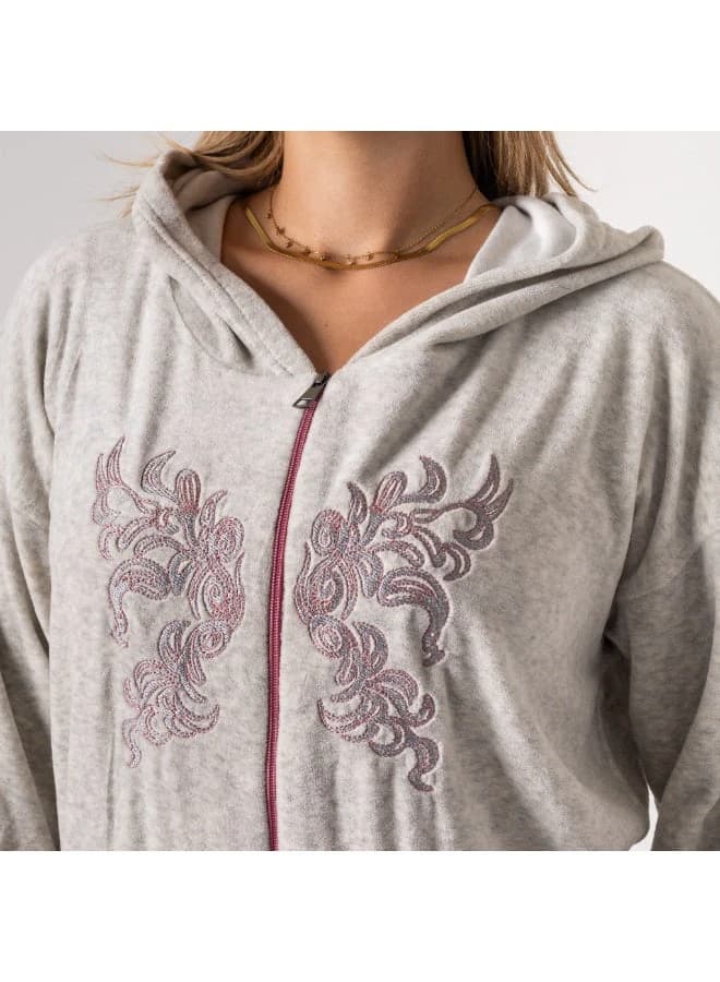 Women’s Winter Velour Hoodie Set with Zip‑Up Jacket and Lounge Pants