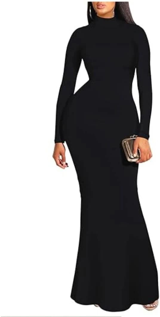 Elegant Long Sleeve Maxi Dress With High Kolla For Women Cotton