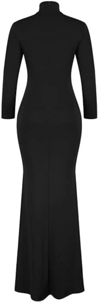 Elegant Long Sleeve Maxi Dress With High Kolla For Women Cotton