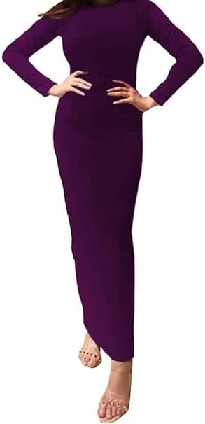 Women's Cotton Long Sleeve Dress Purple