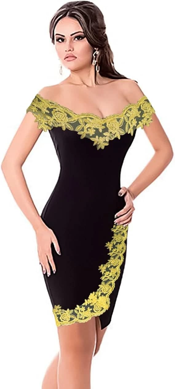 Black Women Dress with Gold Splint