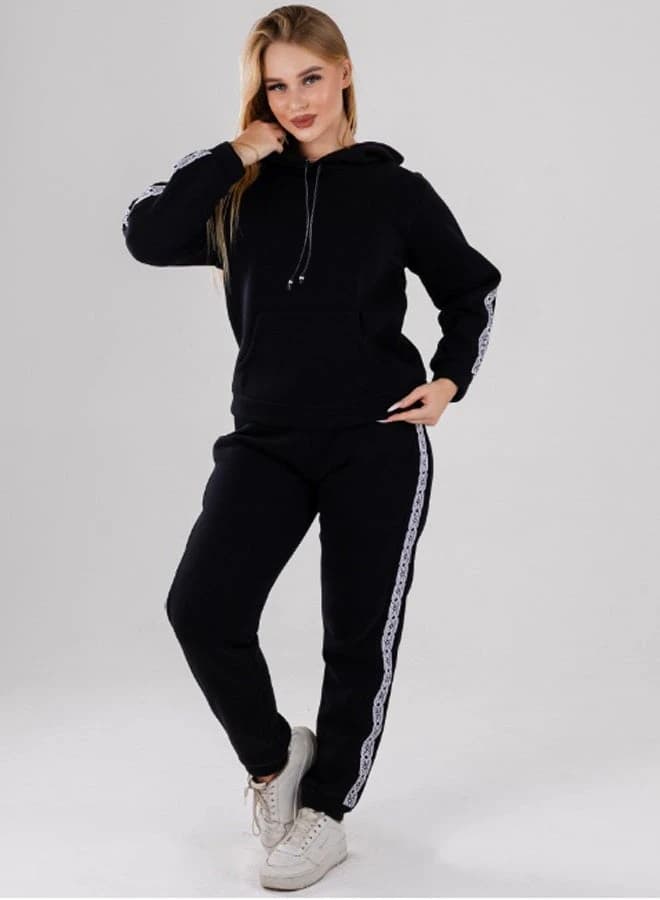 Women’s Cotton Fleece Tracksuit Set with Zip Hoodie and Jogger Pants