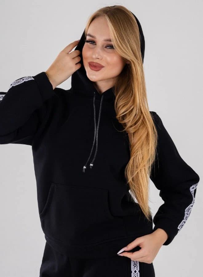 Women’s Cotton Fleece Tracksuit Set with Zip Hoodie and Jogger Pants
