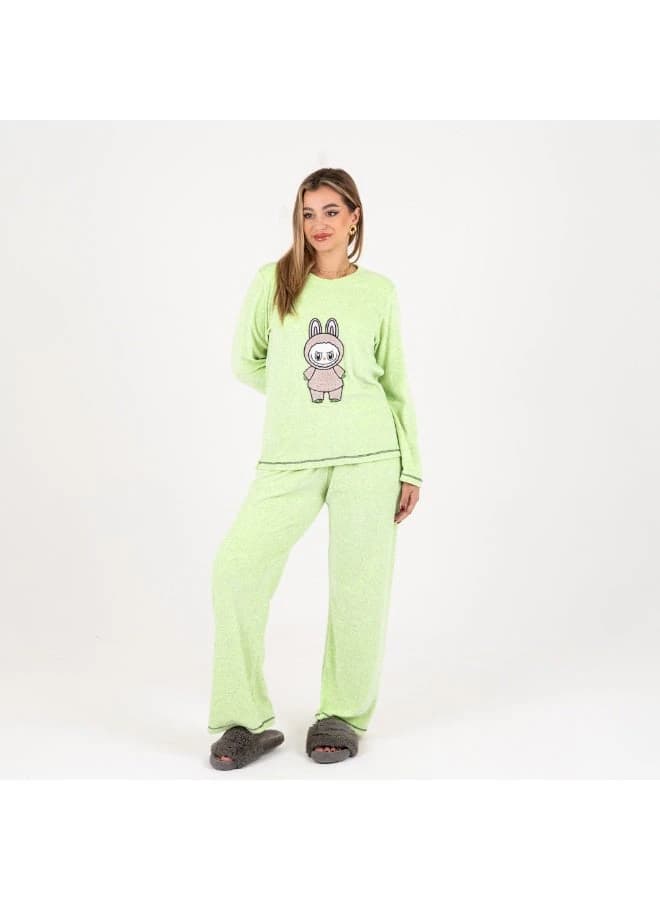 Women's 2‑Piece Winter Pajama Set – Soft Plush Fleece with Rabbit Print