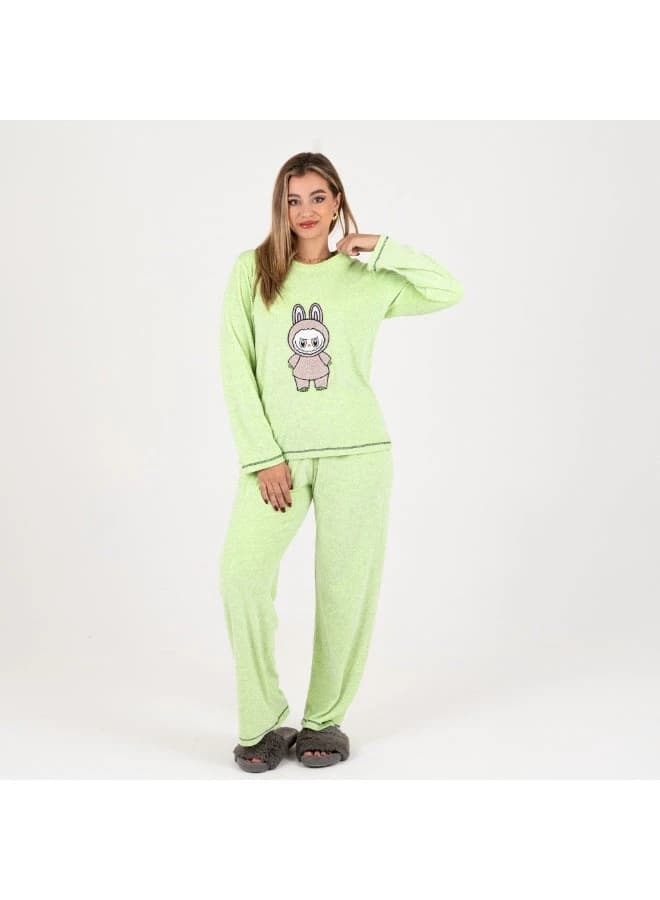 Women's 2‑Piece Winter Pajama Set – Soft Plush Fleece with Rabbit Print