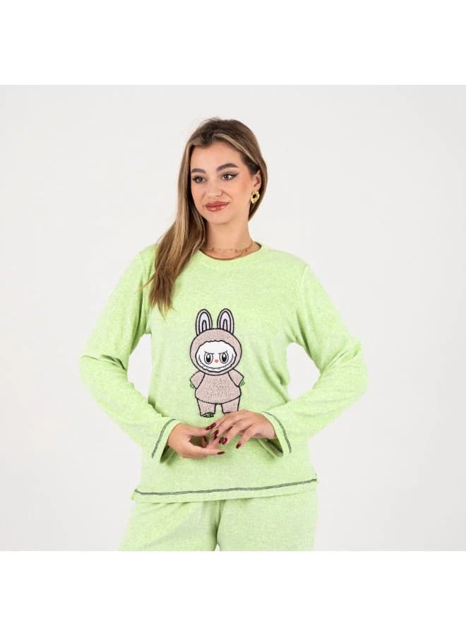 Women's 2‑Piece Winter Pajama Set – Soft Plush Fleece with Rabbit Print