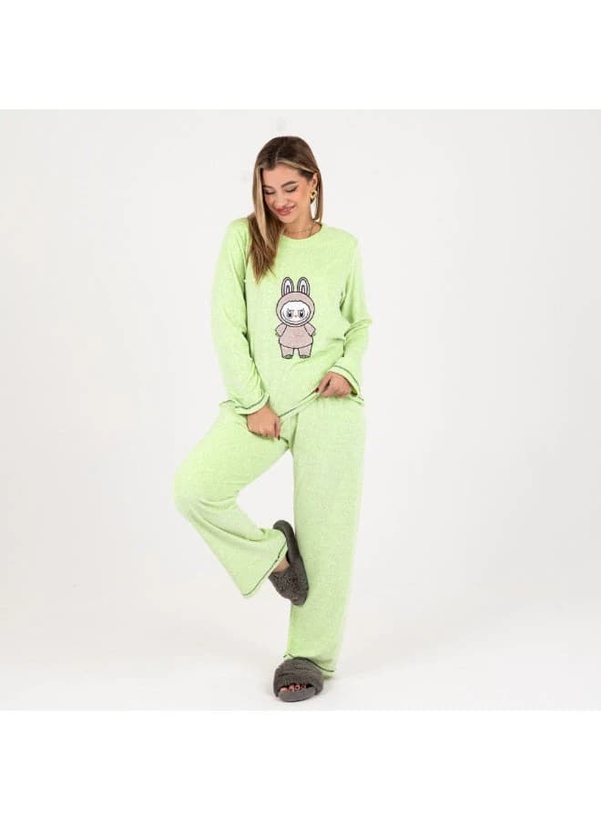 Women's 2‑Piece Winter Pajama Set – Soft Plush Fleece with Rabbit Print