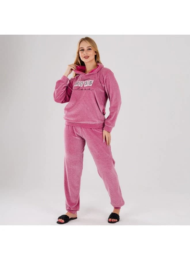 Women's Cozy Velour Fleece Loungewear Pajama Set – Hoodie & Trousers