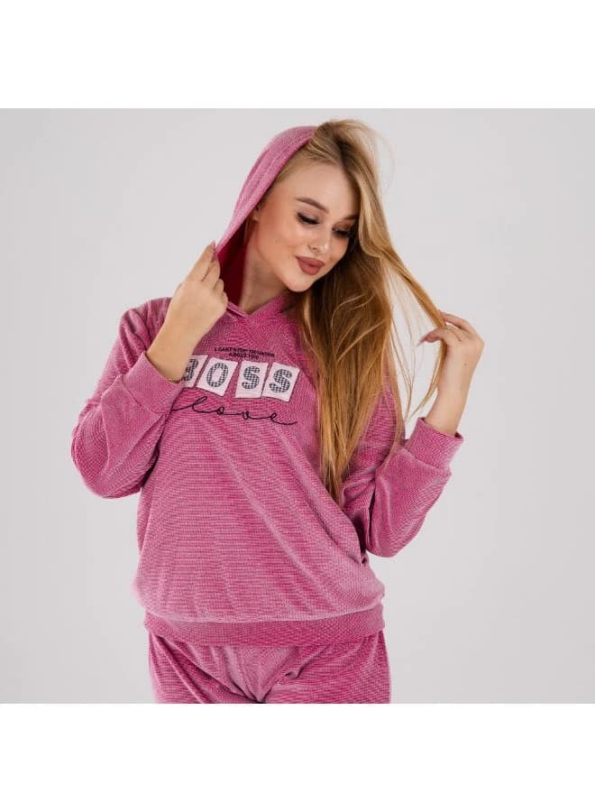 Women's Cozy Velour Fleece Loungewear Pajama Set – Hoodie & Trousers