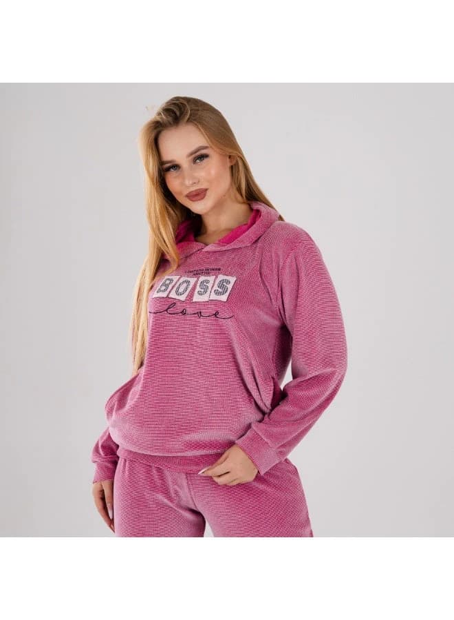 Women's Cozy Velour Fleece Loungewear Pajama Set – Hoodie & Trousers