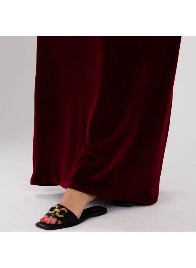 Women's Luxurious Maroon Velvet Winter Galabeya – Silver Embroidery Detail