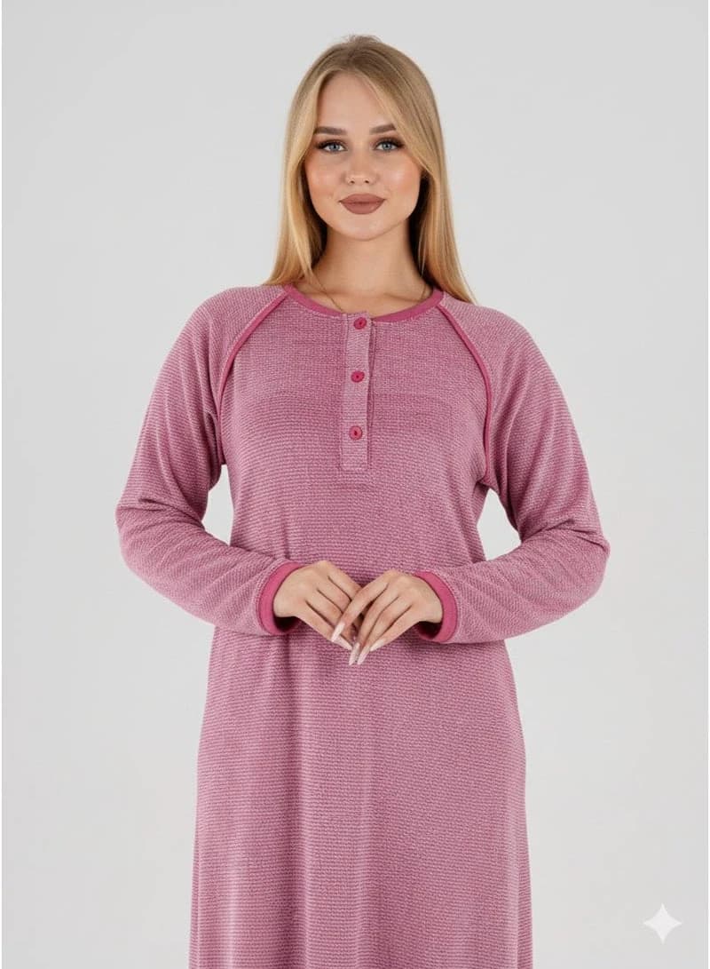 Women's Comfortable Long Galabeya Lounge Dress – Dark Pink Textured Pattern