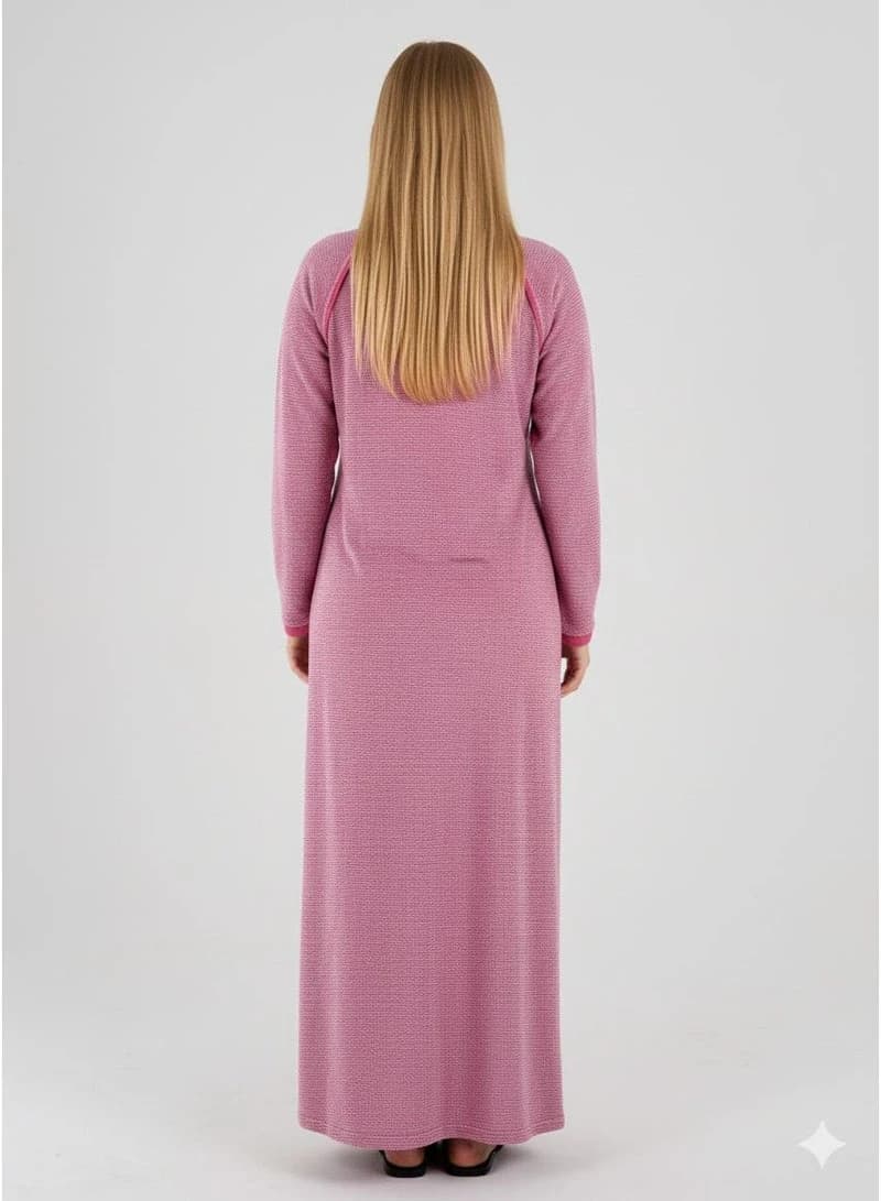 Women's Comfortable Long Galabeya Lounge Dress – Dark Pink Textured Pattern