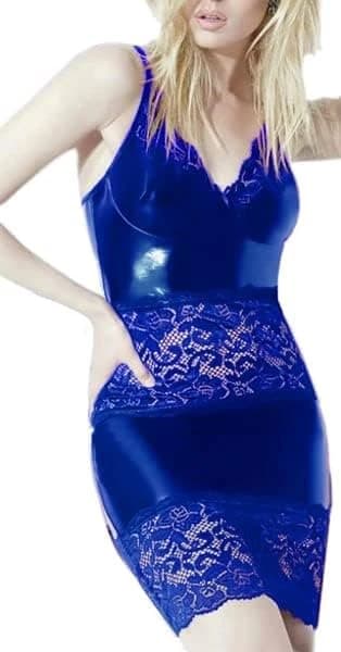 Blue Leather Lace Trim Lingerie
