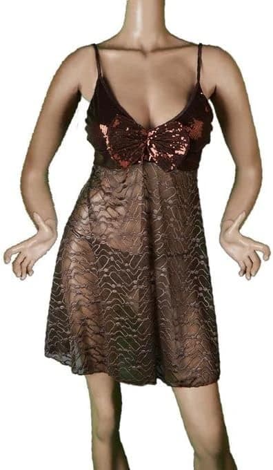 Brown BabyDoll Lace and Sequin Hem Lingerie