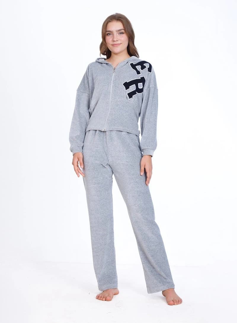 Women's Distinctive Winter Pajamas 8041 – Cotton Velor Embroidered Set