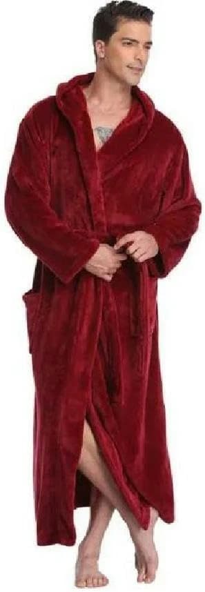 Men's Long Fleece Robe with Hood Slippers