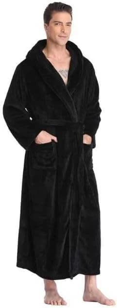 Men's Long Fleece Robe with Hood Slippers