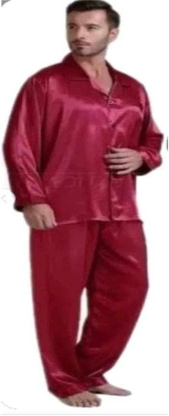 Men's Satin Pajama with Buttons and Long Sleeves