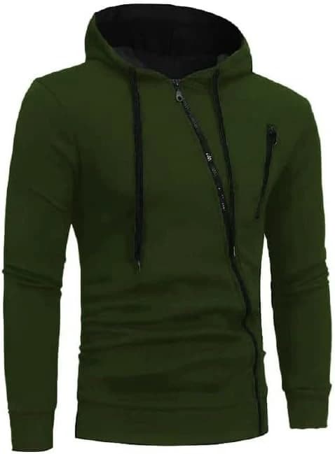 Mens Cotton Diagonal Zipper Hoodie