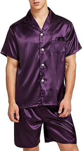 Men Satin Short Sleeve Pajama with Shorts