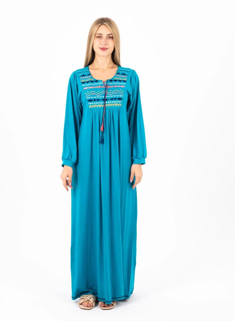 Women's Classic Embroidered Viscose Abaya – Long Sleeve Elegant Nightgown