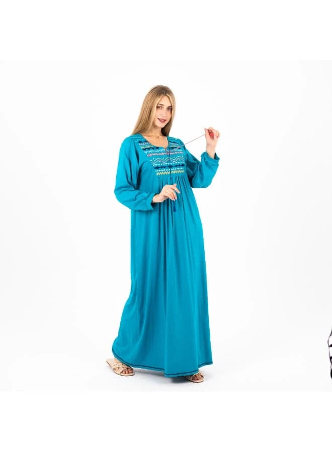 Women's Classic Embroidered Viscose Abaya – Long Sleeve Elegant Nightgown