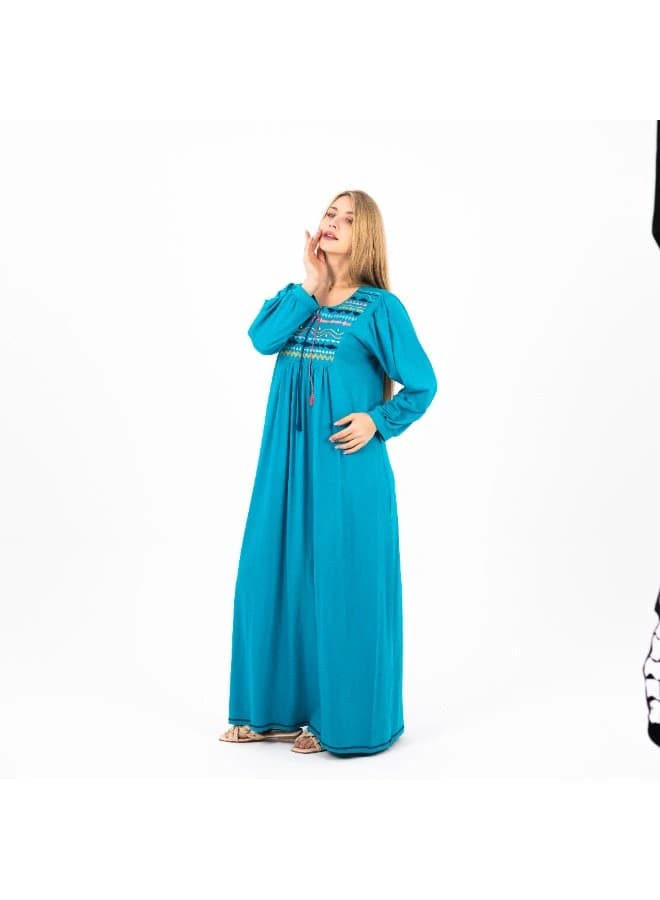 Women's Classic Embroidered Viscose Abaya – Long Sleeve Elegant Nightgown