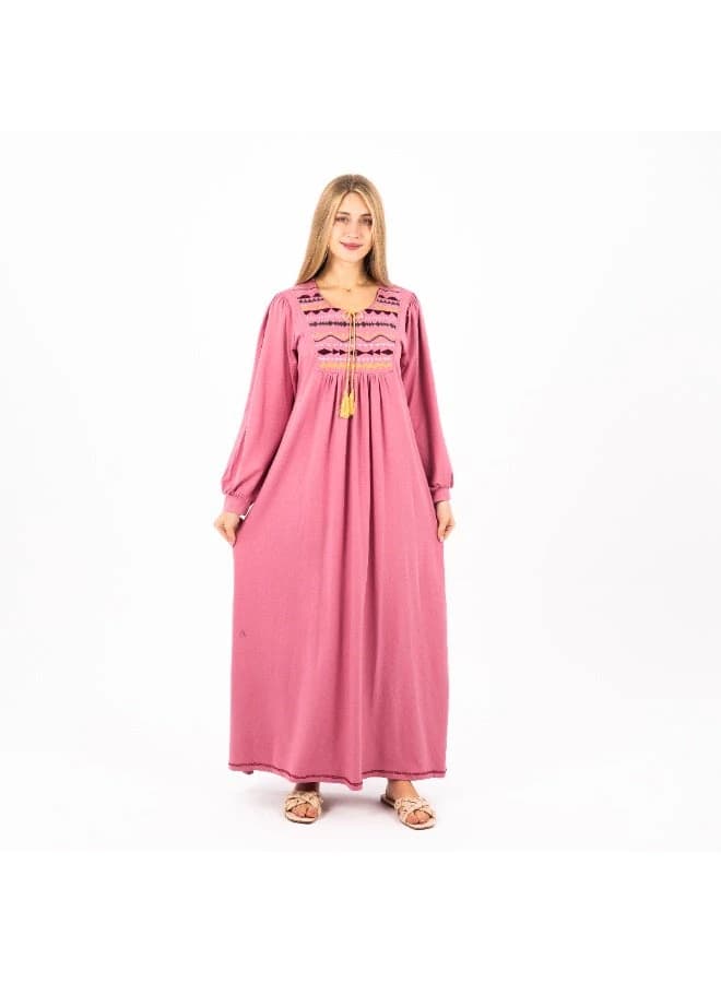Women's Classic Embroidered Viscose Abaya – Long Sleeve Elegant Nightgown