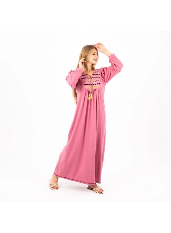 Women's Classic Embroidered Viscose Abaya – Long Sleeve Elegant Nightgown