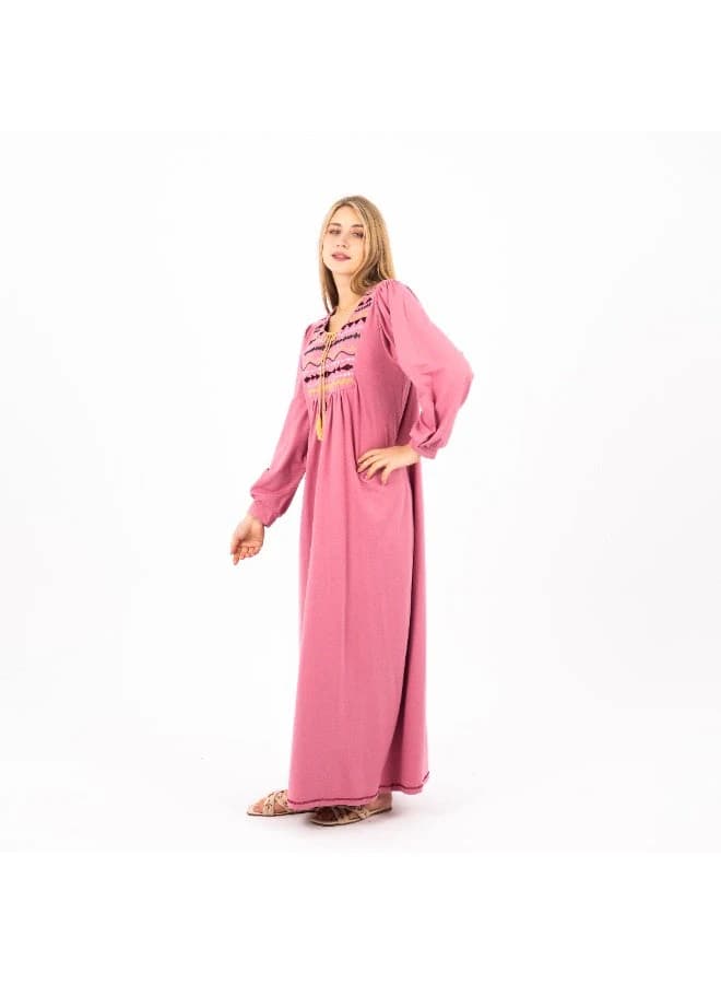 Women's Classic Embroidered Viscose Abaya – Long Sleeve Elegant Nightgown
