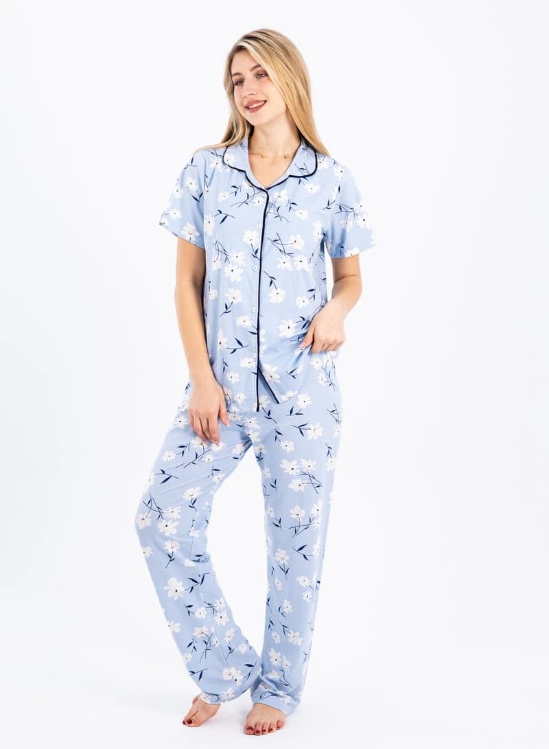Women's Classic Pajama Set – Soft Ribbed Cotton Sleepwear Two‑Piece