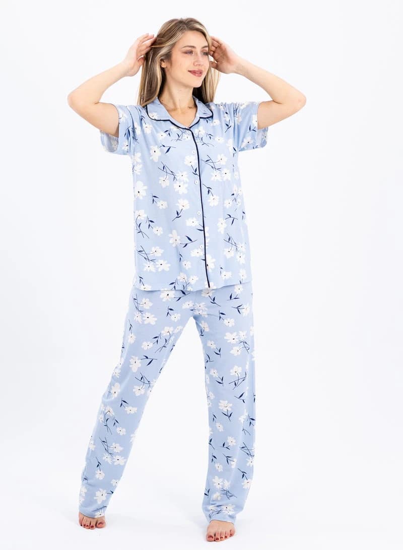 Women's Classic Pajama Set – Soft Ribbed Cotton Sleepwear Two‑Piece