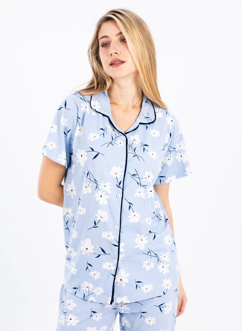 Women's Classic Pajama Set – Soft Ribbed Cotton Sleepwear Two‑Piece