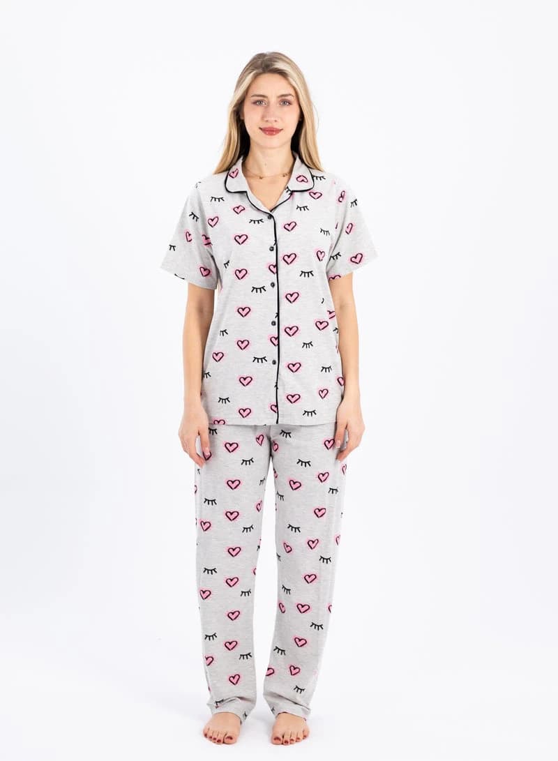 Women's Classic Pajama Set – Soft Ribbed Cotton Two‑Piece