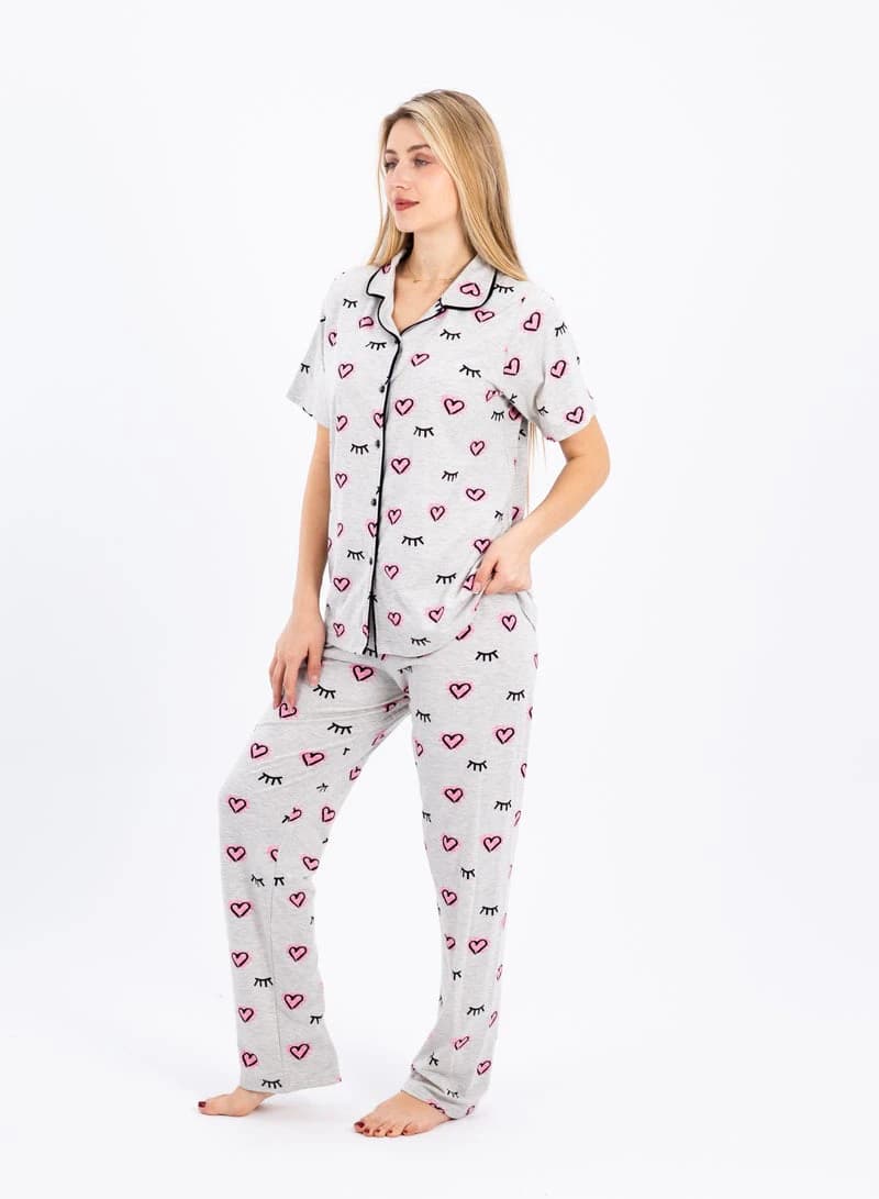 Women's Classic Pajama Set – Soft Ribbed Cotton Two‑Piece