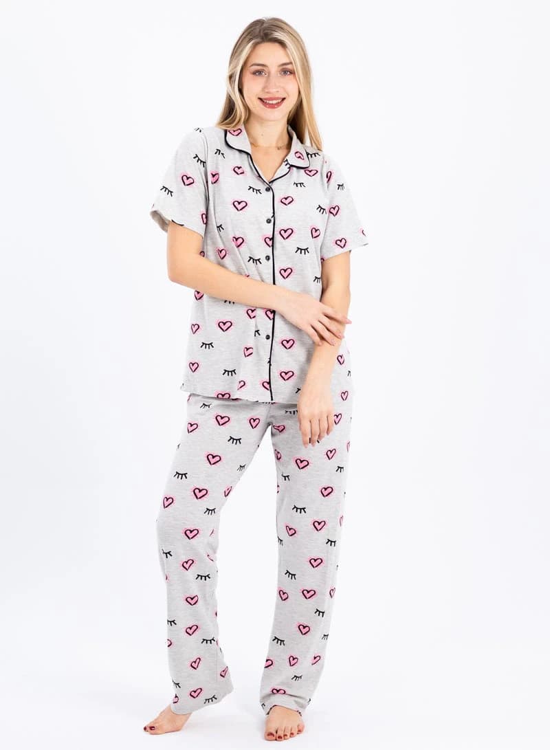 Women's Classic Pajama Set – Soft Ribbed Cotton Two‑Piece