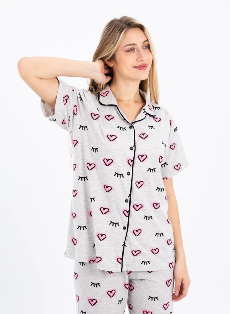 Women's Classic Pajama Set – Soft Ribbed Cotton Two‑Piece