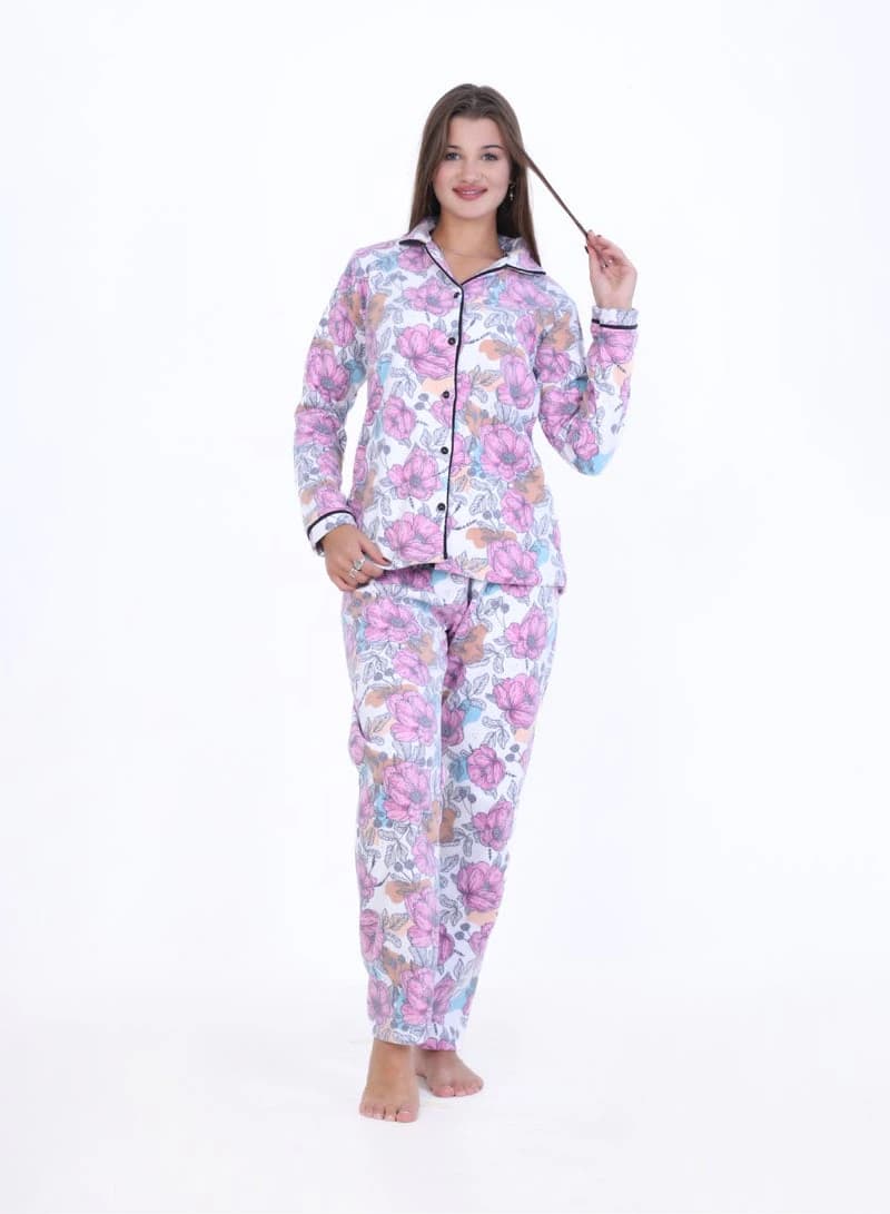 Women's Printed Fular Pajama – Button Decor & Chic Design