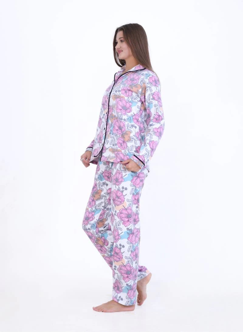 Women's Printed Fular Pajama – Button Decor & Chic Design