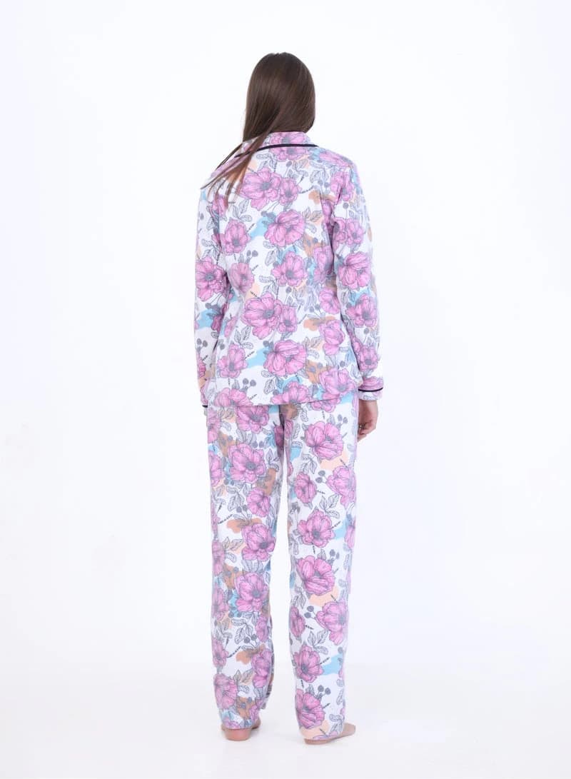 Women's Printed Fular Pajama – Button Decor & Chic Design