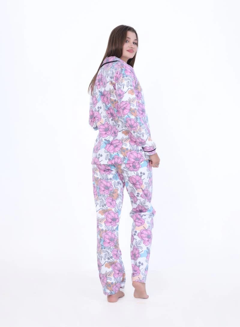 Women's Printed Fular Pajama – Button Decor & Chic Design