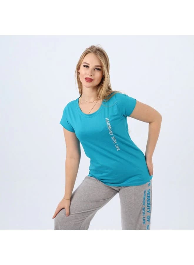 Women's Embroidered Cotton Pajama Set – Short Sleeve Top & Wide-Leg Pants S-3XL