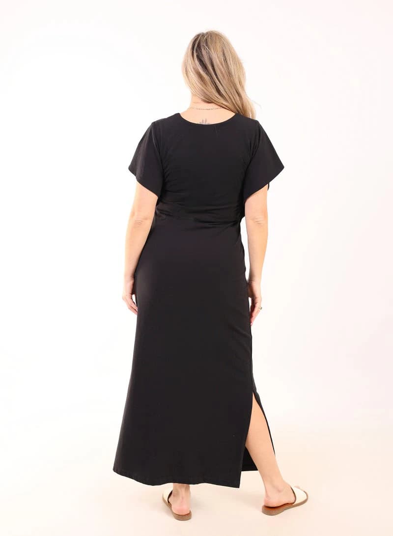 Women's Summer Maxi Abaya Nightgown – Black Embroidered Viscose Maxi Dress