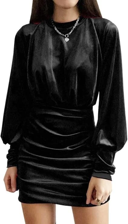 "Women's Elegant Black Velvet Dress – Evening Wear"